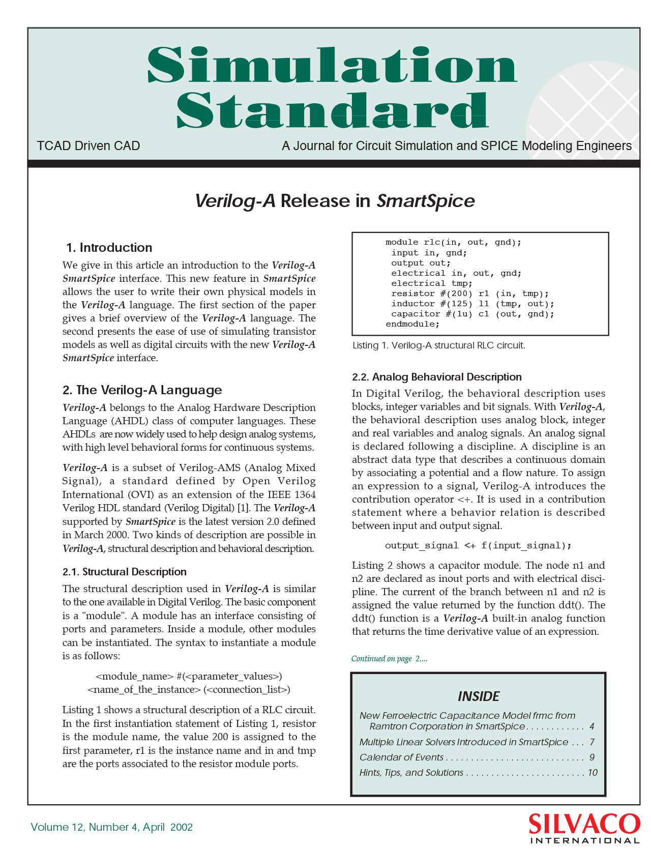 Verilog-A Release in SmartSpice - Silvaco