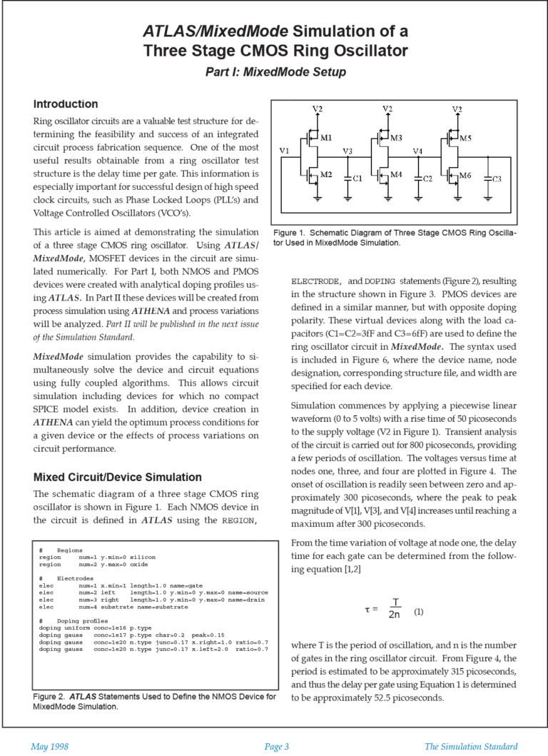 ATLAS/MixedMode Simulation of a Three Stage CMOS Ring Oscillator Part I ...